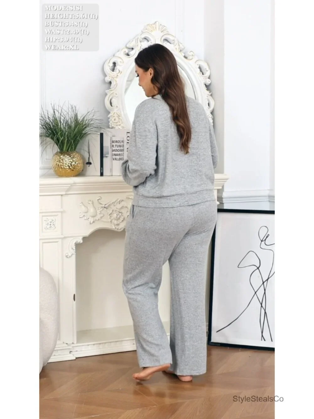 Women's 2-Piece Lounge Sleepwear Set Brushed Jersey Long Sleeve Top & Wide Leg